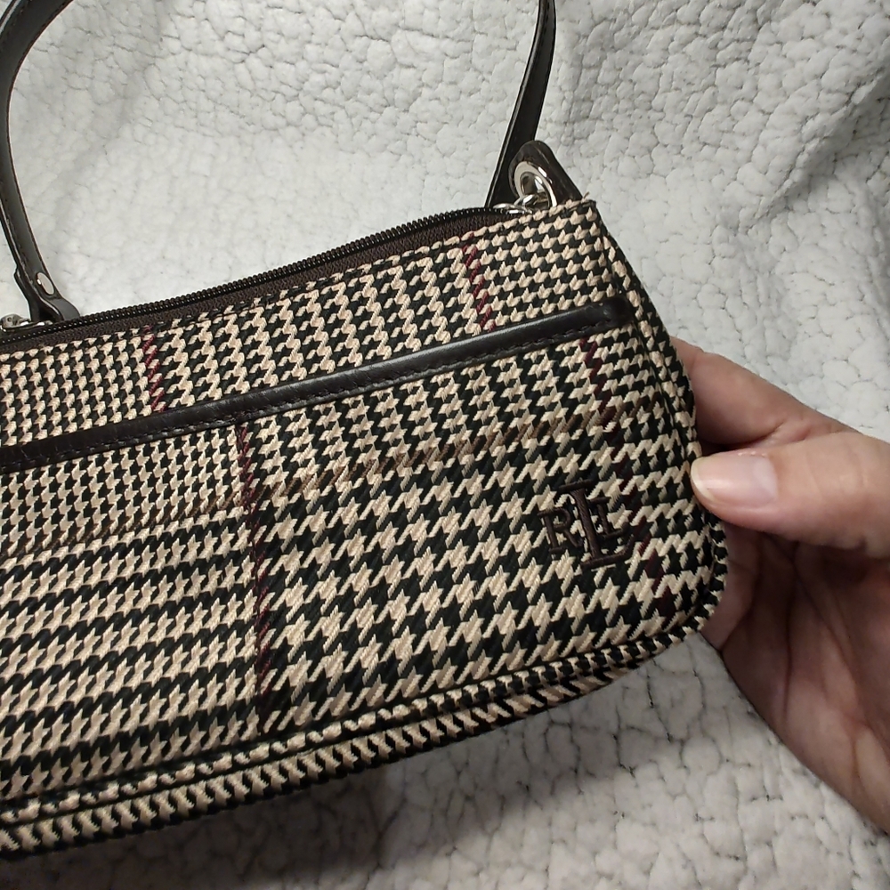 Vintage Ralph Lauren Houndstooth plaid brown mini bag purse. Like new condition - Picture 3 of 9